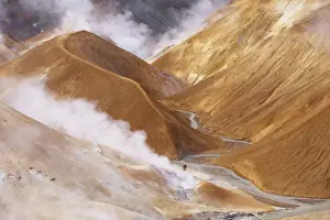 Hot Springs Prints: Hikers exploring the very active hot spring area at Kerlingarfjoll