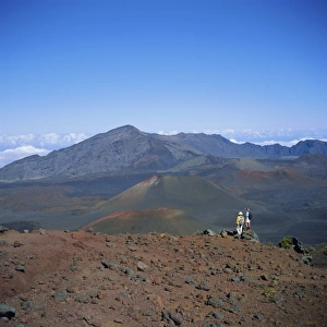 Haleakala Prints: Hikers inside Haleakala Crater