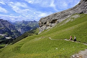 Grindelwald Prints: Hikers at Kleine Scheidegg, Grindelwald, Bernese Oberland, Switzerland, Europe