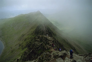 Hiker Prints: Hikers on Striding Edge, from Helvellyn, Lake District National Park, Cumbria
