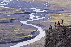 Images Dated 3rd September 2009: Hikers taking a rest above the Skaftafellsjokull glacier, Skaftafellsa glacial river in