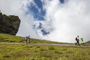 Grindelwald Prints: Hikers on the way to Mount Eiger, First Grindelwald, Bernese Oberland, Canton of Berne