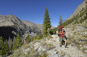 Images Dated 22nd September 2009: Hiking in the Baron Creek valley, Sawtooth Mountains, Sawtooth Wilderness