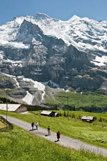 Images Dated 24th June 2010: Hiking below the Jungfrau massif from Kleine Scheidegg, Jungfrau Region