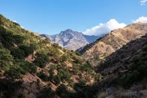 Nature Lovers Prints: Hiking trail along rugged arid mountain valley of the Sierra Nevada
