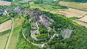 Roads Prints: Hill town of Vezelay with its Abbey captured from above in France