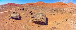 Bentonite Prints: Hills of blood red bentonite clay below Kachina Point in Petrified Forest National Park