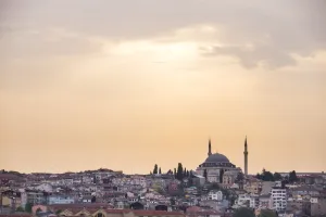 Traditionally Turkish Prints: Hilltop mosque at sunset, Istanbul, Turkey, Europe