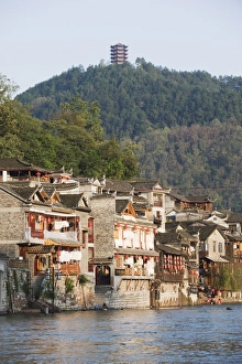 Hilltop pavilion overlooking the riverside old town of Fenghuang, Hunan Province Hilltop pavilion overlooking the riverside old town of Fenghuang, Hunan Province