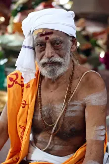 Portrait Prints: Hindu Brahmin priest, Sri Vadapathira Kaliamman Hindu Temple, Singapore, Southeast Asia