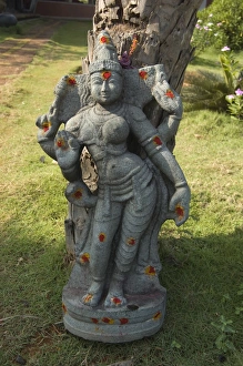 Hindu goddess decorated with red and yellow puja marks, Pondicherry, Tamil Nadu Hindu goddess decorated with red and yellow puja marks, Pondicherry, Tamil Nadu