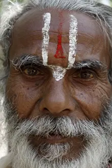 Senior Man Prints: Hindu pilgrim from Jharkand wearing the trident-shaped mark worn by the devotees of