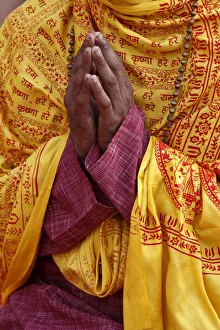 Hands Clasped Prints: Hindu prayer in Parmath, Rishikesh, Uttarakhand, India, Asia