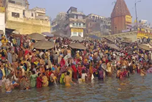 Festivity Prints: Hindu religious morning rituals in the Ganges (Ganga) River