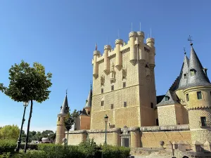 Alcazar Prints: Historic Alcazar in Segovia showcases unique architecture under clear blue sky in Castile and Leon
