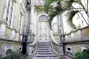 Columns Prints: Historic building with grand entrance and staircase in central Montevideo, Uruguay
