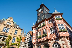 Historic buildings on Marktplatz market square, Heppenheim, Hessen, Germany, Europe