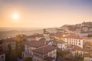 Bergamo Prints: Historic center of Upper Town with Bishops Seminary Giovanni XXIII from above, Bergamo