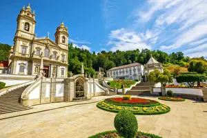 Basilica Prints: Historic Church (Basilica) of Bom Jesus do Monte and public garden, Tenoes, Braga