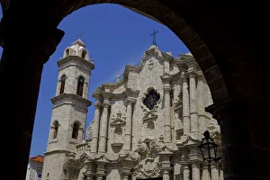 Old Havana Prints: Historic church framed by an archway, Old Havana, Cuba, West Indies, Central America