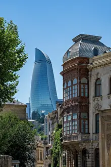 Time Prints: Historic city of Baku with flame towers in the background showing traditional architecture from Azerbaijan