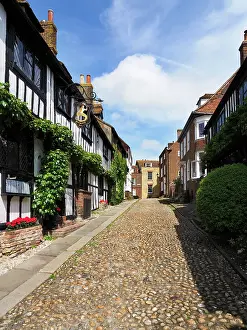 Mermaid Prints: Historic cobblestone street at Mermaid Inn in Rye showcases traditional architecture