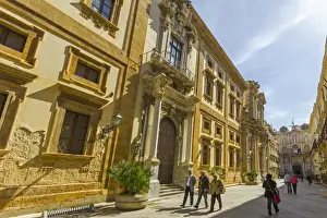 Trapani Prints: Historic Corso Vittorio Emanuele II leading to the Palazzo Cavarretta on the right in this northwest port city