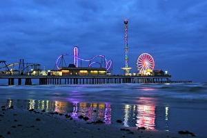 Texas Prints: Historic Pleasure Pier, Galveston island, Gulf of Mexico, Texas, United States of America