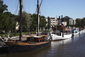 Uusimaa Prints: Historic ships moored on riverside, Porvoo, Porvoonjoki River, Uusimaa