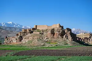 National Prints: Historic site features a castle in Sharah with surrounding mountains and fields in Band-e-Amir National Park