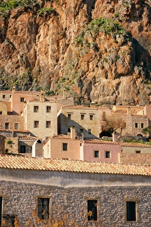 Laconia Prints: Historic stone houses in the mountain, Monemvasia, Laconia, Greece