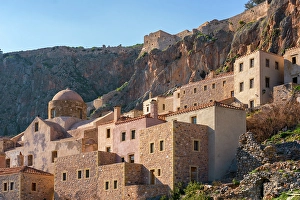 Laconia Prints: Historic stone houses in the mountain, Monemvasia, Laconia, Greece