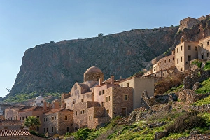 Laconia Prints: Historic stone houses in the mountain, Monemvasia, Laconia, Greece