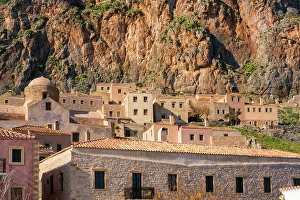 Laconia Prints: Historic stone houses in the mountain, Monemvasia, Laconia, Greece