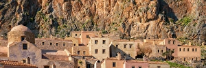 Balconies Prints: Historic stone houses panorama in the mountain, Monemvasia, Laconia, Greece