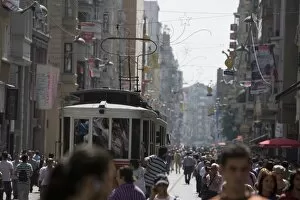 Images Dated 28th May 2008: Historic tram, busy street, Istikla Caddesi, Istanbul, Turkey, Europe