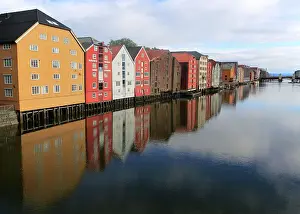 Trondheim Prints: Historic waterside warehouse buildings on River Nidelva