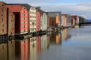 Trondheim Prints: Historic waterside warehouse buildings on River Nidelva