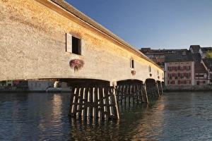 Support Prints: Historic wooden bridge over the Rhine River