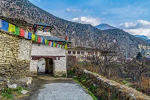 Prayer Flag Prints: Historical village of Marpha, Jomsom, Himalayas, Nepal, Asia