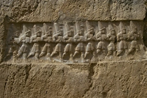 Asia Minor Prints: Hittite soldiers, at former capital Hattusas (Hattusha), Vazilikaya near Bogazkale