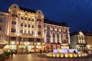 Slovakia Prints: Hlavne Nam (Main Square) at dusk, Bratislava, Slovakia, Europe