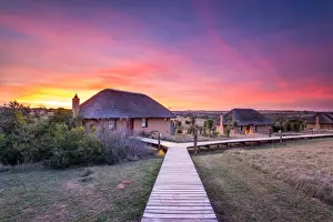 Lodge Prints: Hlosi Game Lodge during a spectacular sunset over the Amakhala Game Reserve on the Eastern Cape