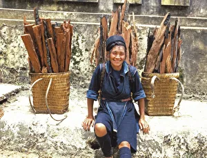 Firewood Prints: Hmong woman in Sapa region, North Vietnam, Vietnam, Indochina, Southeast Asia, Asia