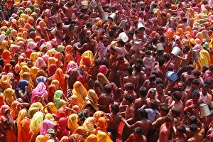 Bright Colour Prints: Holi celebration in Dauji temple, Dauji, Uttar Pradesh, India, Asia