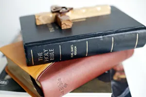 Studio Shot Prints: Holy Bibles with wooden cross, Italy, Europe