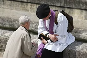 Holy confession at a traditionalist Catholic pilgrimage, Paris, France, Europe