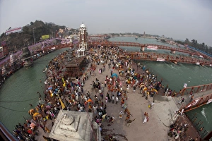 Haridwar Prints: Holy ghat of Har Ki Pauri in Haridwar during Kumbh Mela in 2010, Hardiwar