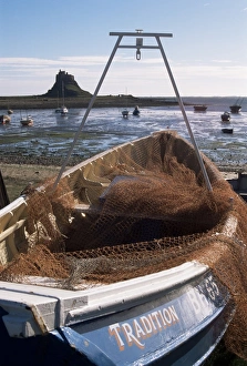 Holy Island Prints: Holy Island with Lindisfarne Castle in the distance, Northumbria, England