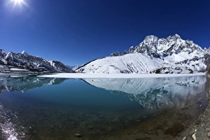 Solukhumbu District Prints: Holy lake of Dudh Pokhari with Pharilapche behind